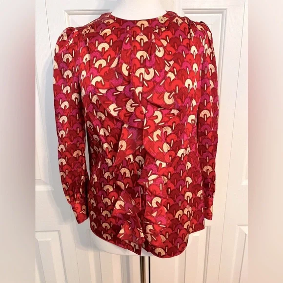 Tory Burch Silk Ruffle Front Blouse Size 2 - Picture 2 of 9